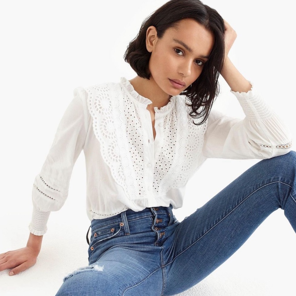 J.Crew Ruffle-neck Eyelet Top - Picture 3 of 8